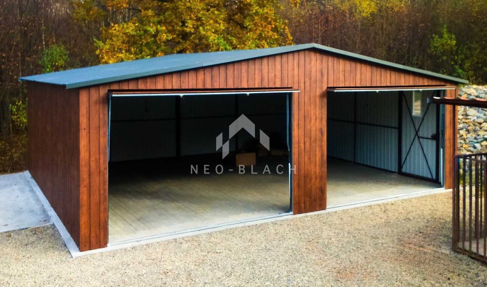 Garaż Blaszany 8X6M - 2X Brama Drewnopodobny Dwuspadowy Nb138