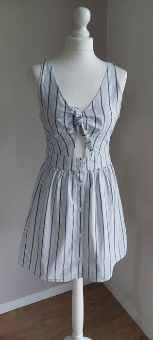 Abercrombie & Fitch r.S biała sukienka w niebieskie paski, bawełna, le