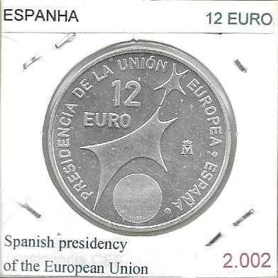 Espanha -  - 12 Euros - 2002 - - Presidência da U.E.- - Moeda de Prata