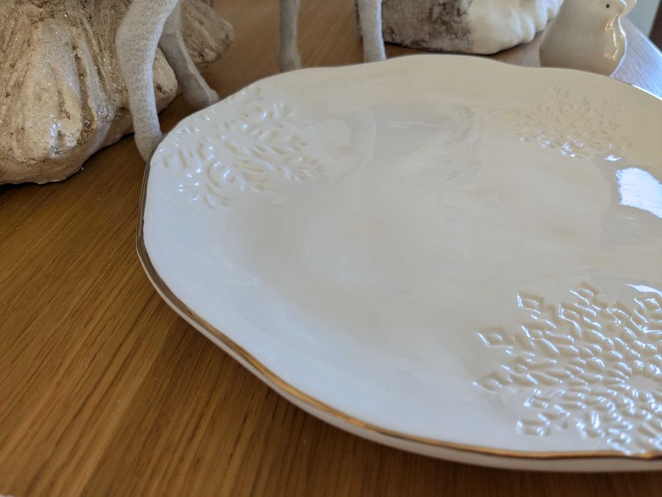 Talerz świąteczny patera Boże Narodzenie kremowy złoty rant Home&You