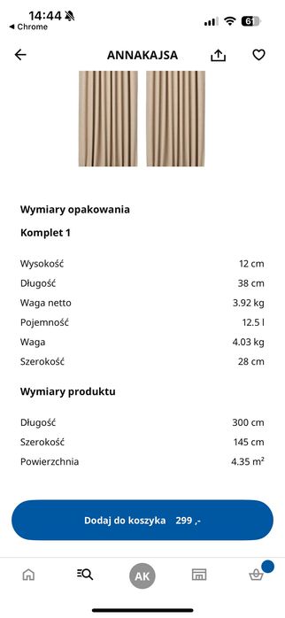 IKEA Annakajsa zasłony błękitne zacieniające