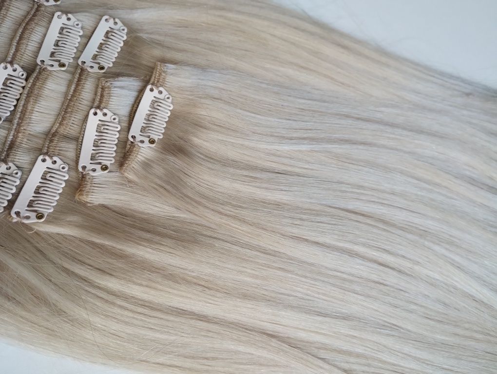 Włosy clip in zestaw 60 cm jasny blond