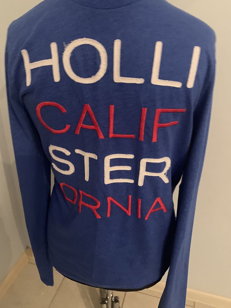 Hollister męska koszulka longsleeve niebieska r. M/L , bawełna, logowa