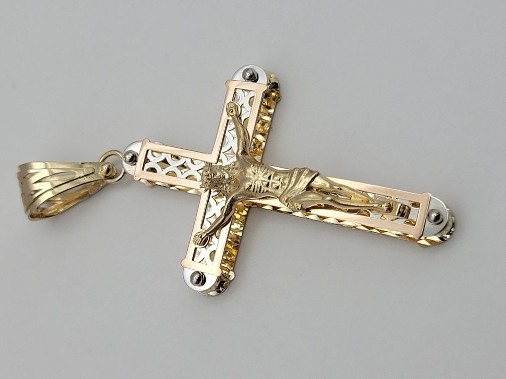 Nowy złoty krzyżyk złoto próby 585, 3 kolory Złota komunia chrzest