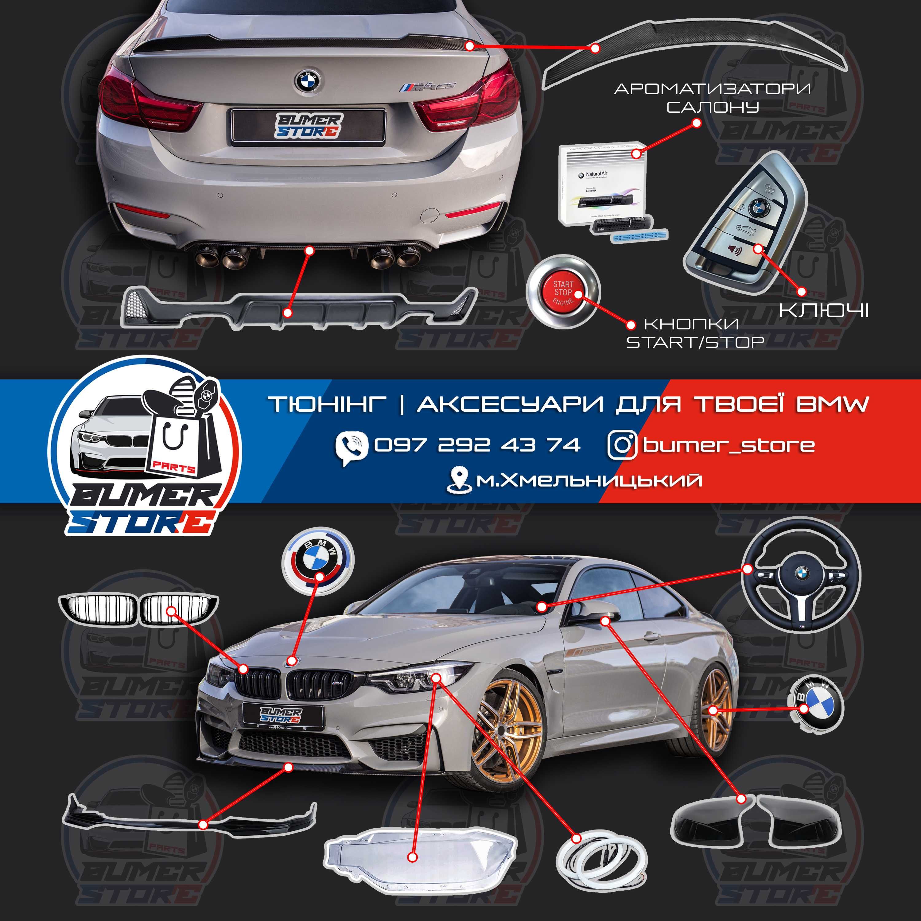Кнопки запуску двигуна BMW на всю E та F серію класичні та crystal