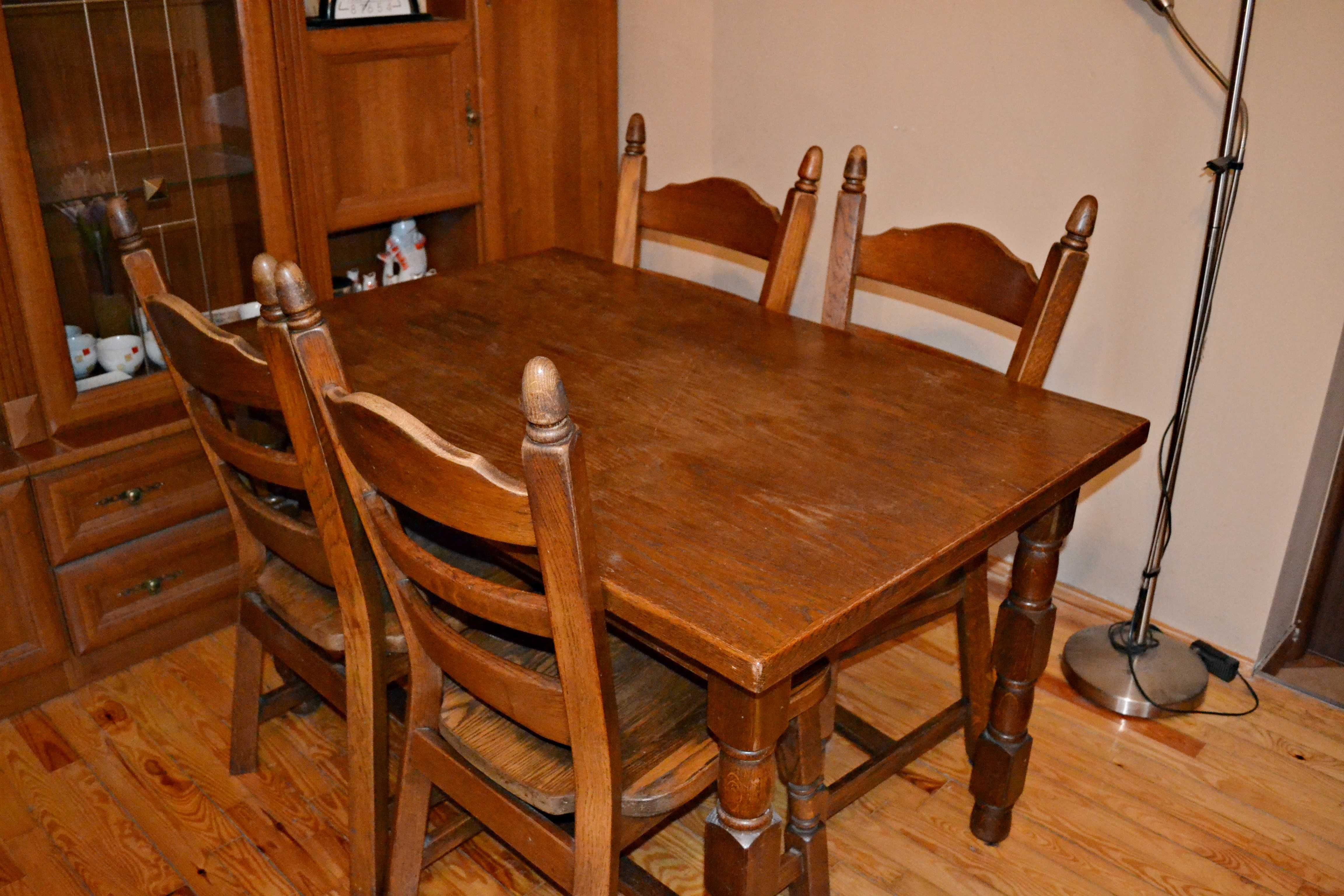 Dębowy stół rozkładany plus 4 krzesła komplet