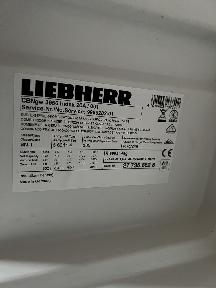 Холодильник LIEBHERR біле скло 2 метри PREMIUM