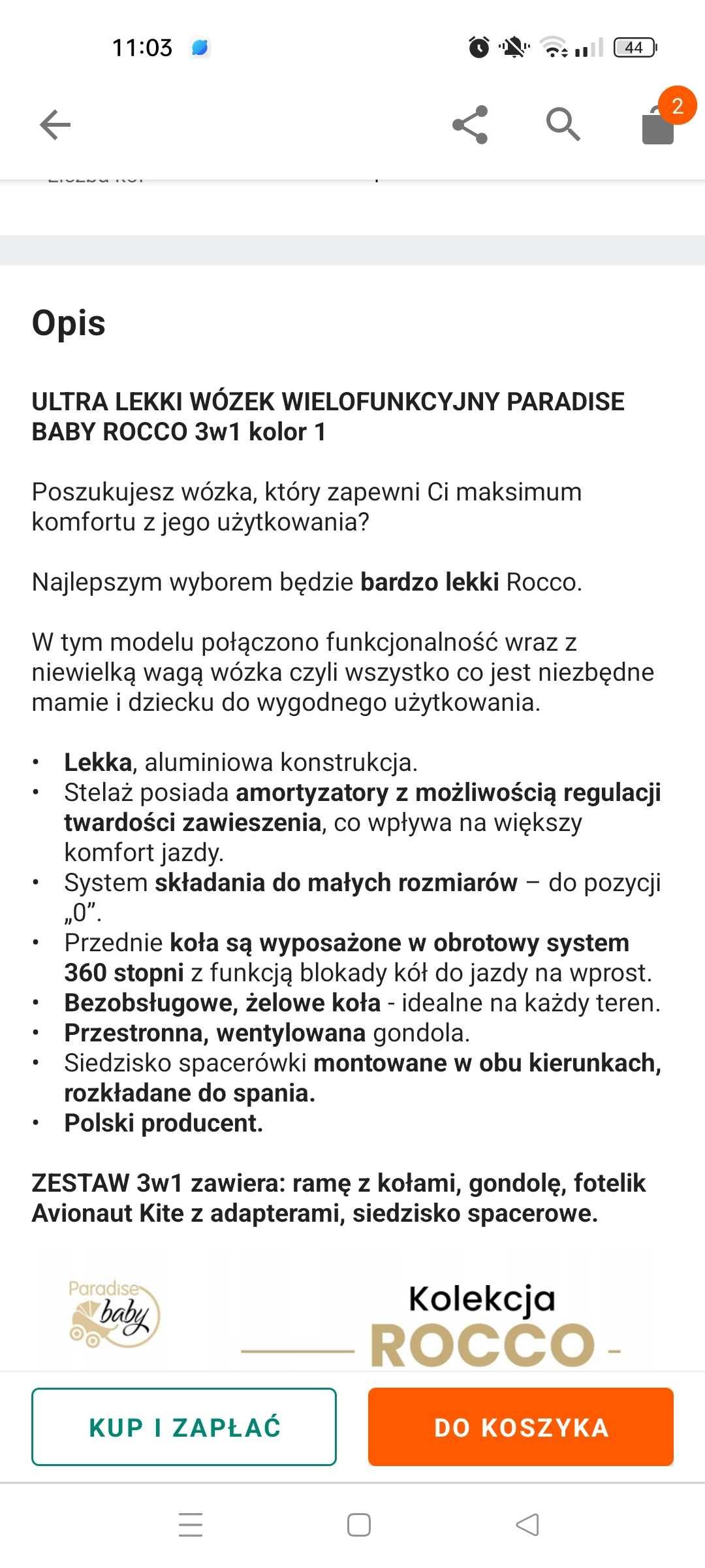 Wózek 3w1 polskiego producenta Paradise Baby kolekcja Rocco