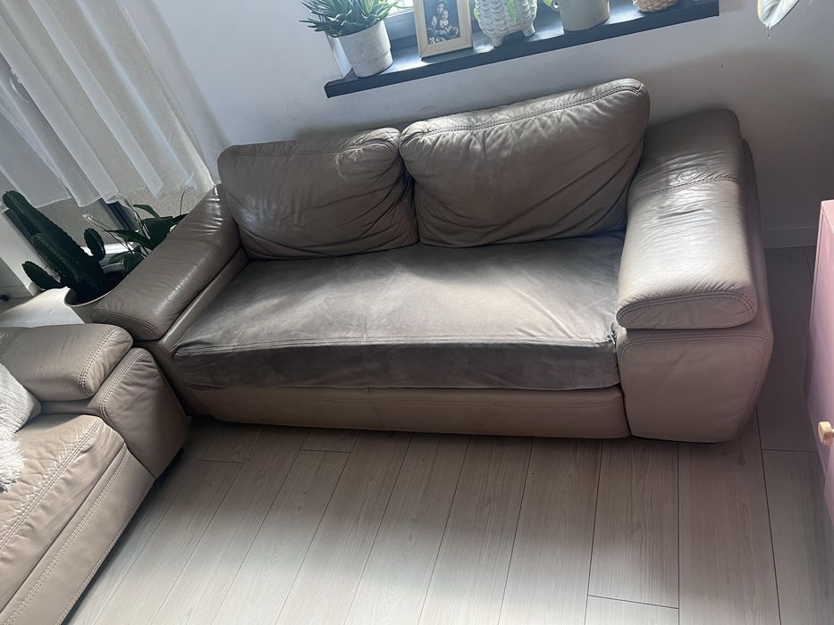 Zestaw wypoczynkowy skorzany sofa rozkladana fotel BFM