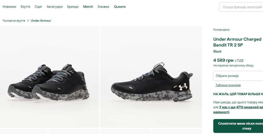 Кроссовки Under Armour Charged Bandit TR 2.Размер 45(29см)