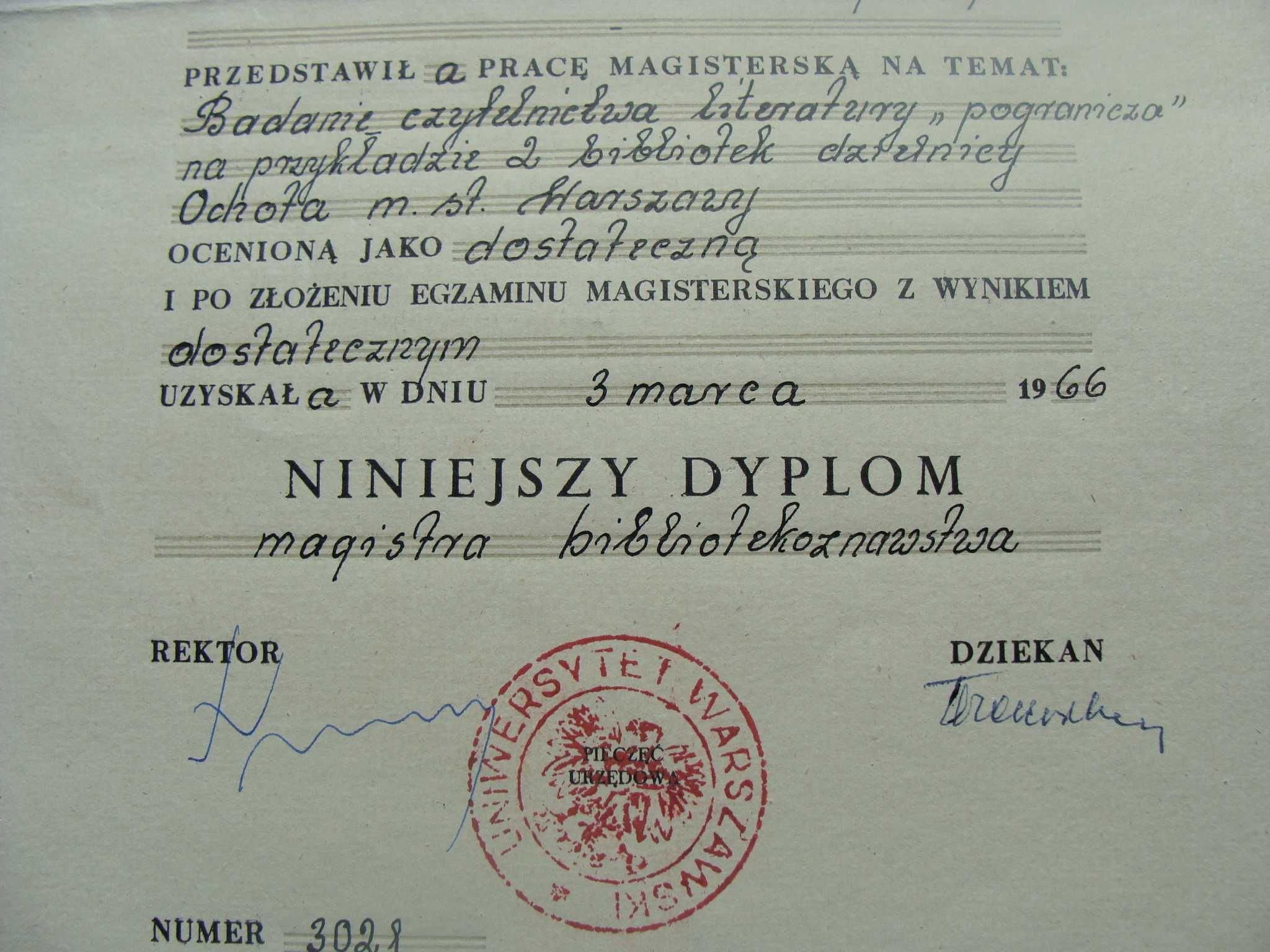Dyplom UW 1966 r.