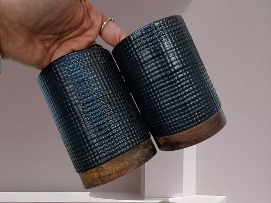 Zestaw łazienkowy dozownik kubki mydelniczka ceramika czarny bdb