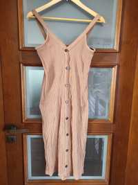 Prążkowana beżowa sukienka midi Sinsay XL