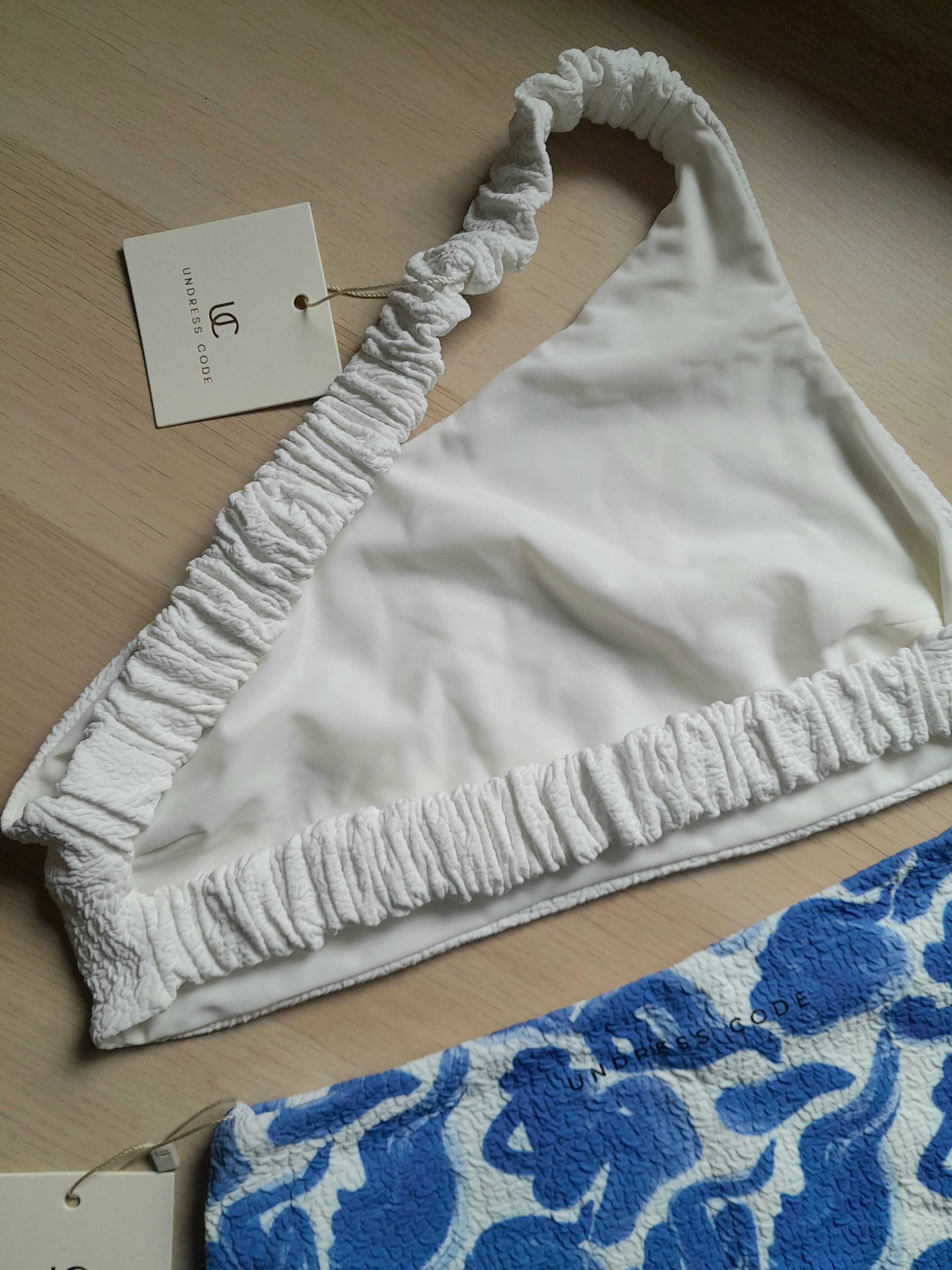 Undress Code bikini kostium kąpielowy M biały niebieski na jedno ramię