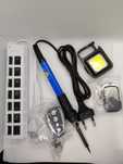 Ferro soldar,carregador pilhas, comando garagem,lanterna, extensão usb