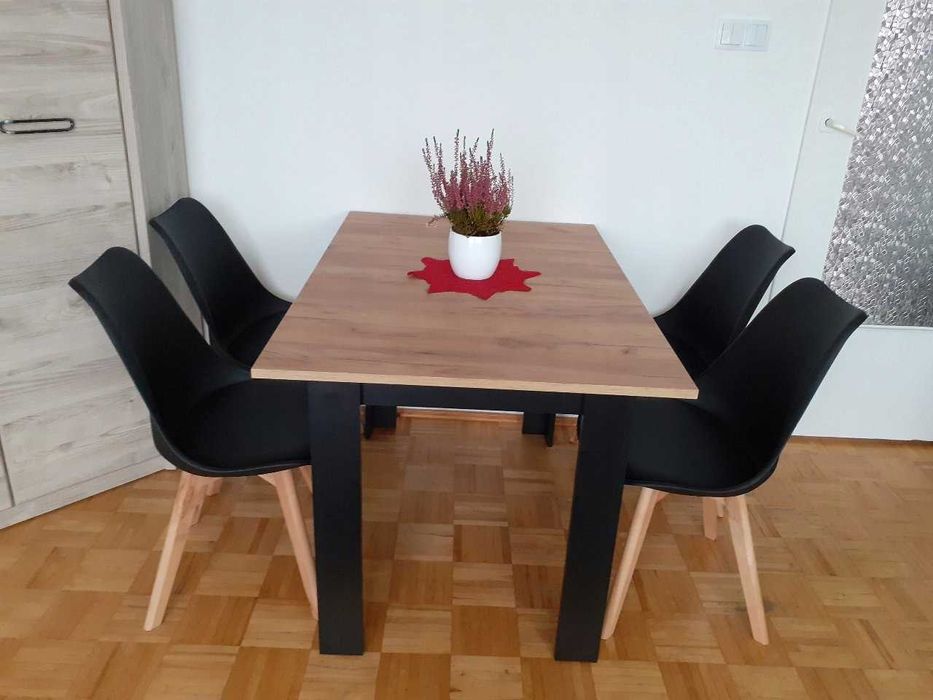 NOWY Stół Prostokątny + 4 Krzesła TOLV Nowoczesny Styl Craft/Czarny