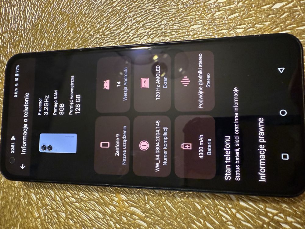 Smartfon telefon Asus zenfone 9 8/128gb android 14