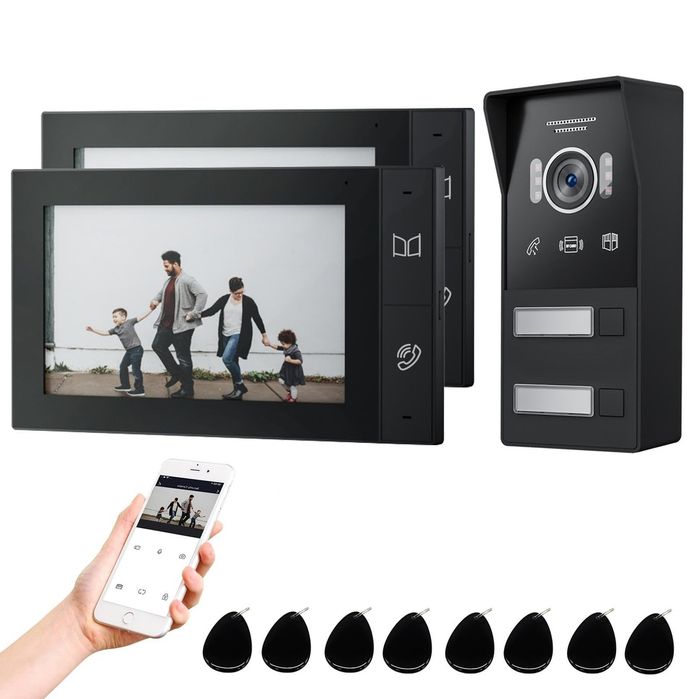Wideodomofon dwurodzinny 7" Full HD z Wi -fi  i brelokami