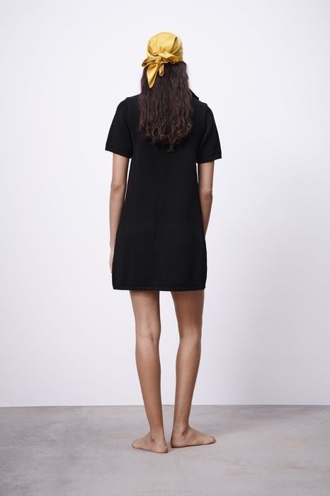 ZARA чорна котонова сукня поло мини платье с коротким рукавом черное S
