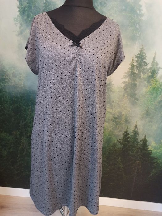 Koszula nocna szara w czarne groszki