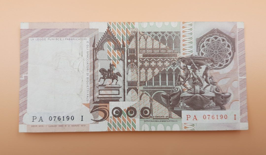 Stary Banknot kolekcjonerski 5000 Lirów Lire Włochy 1979