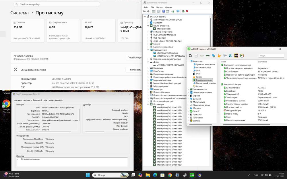 Asus rog zephyrus, ultra 9, rtx4070, OLED 240hz