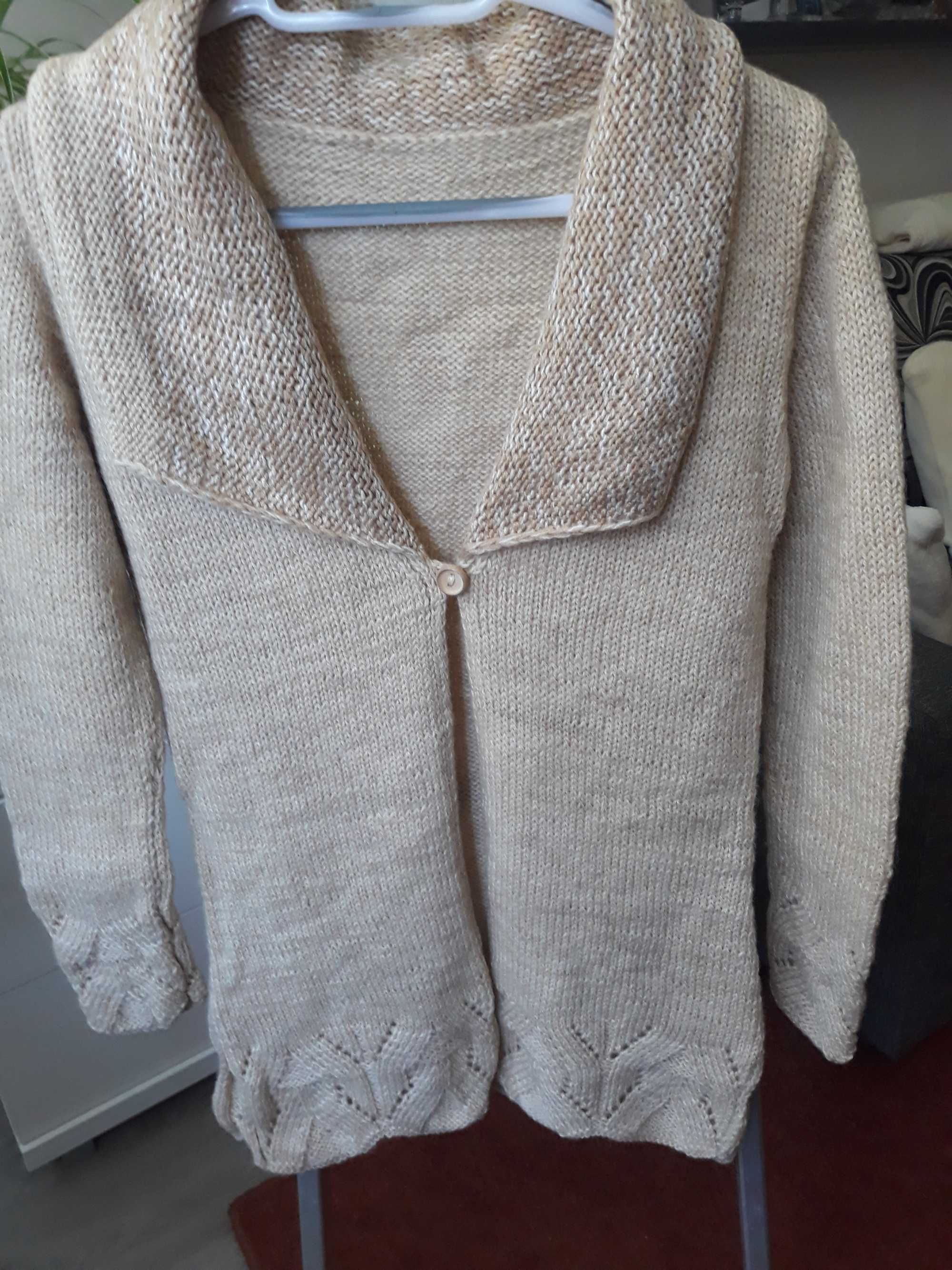sweter  rozpinany damski robiony na drutach