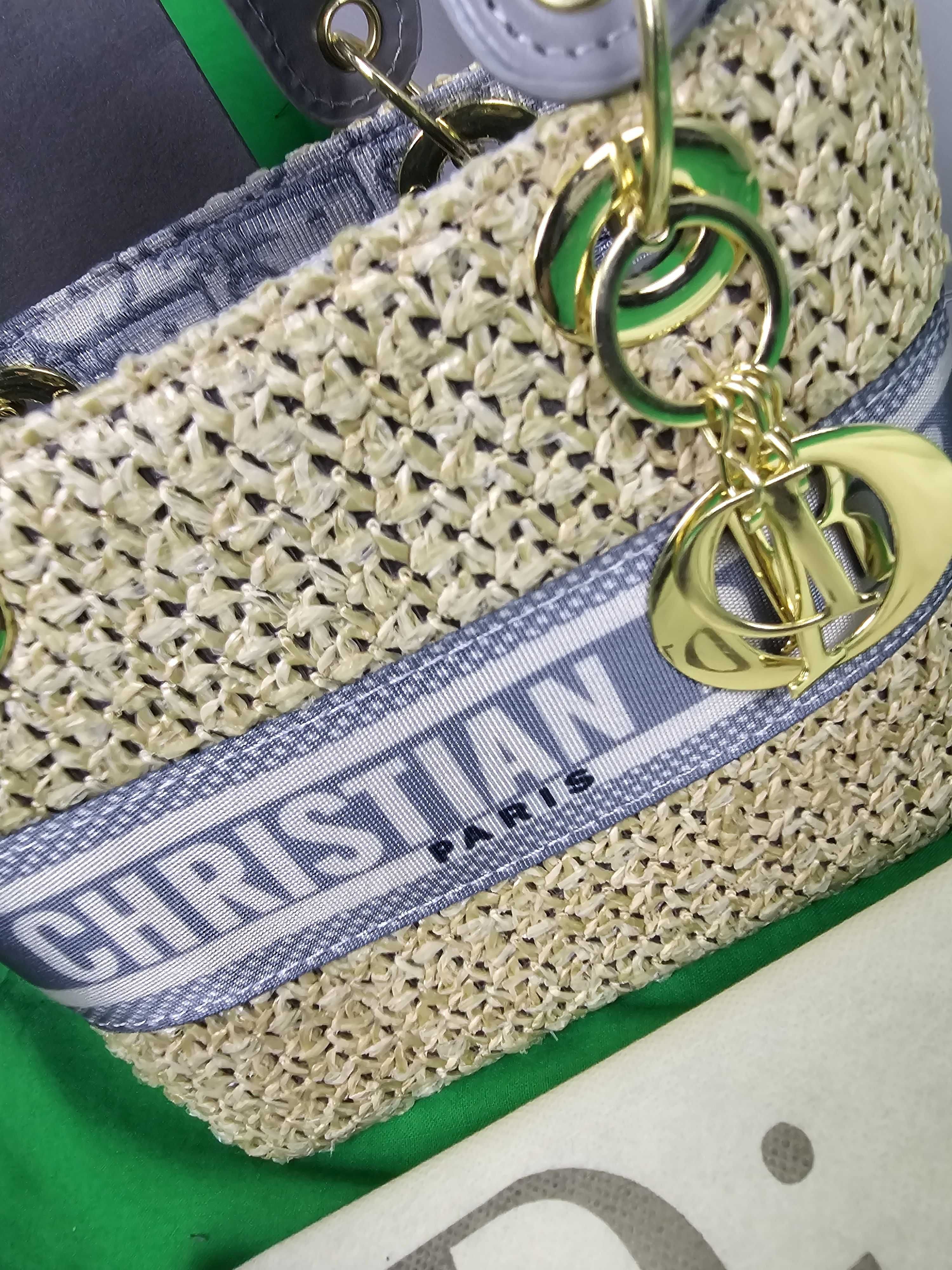 Torba Christian Dior wiklinowy koszyczek listonoszka szary napis hit
