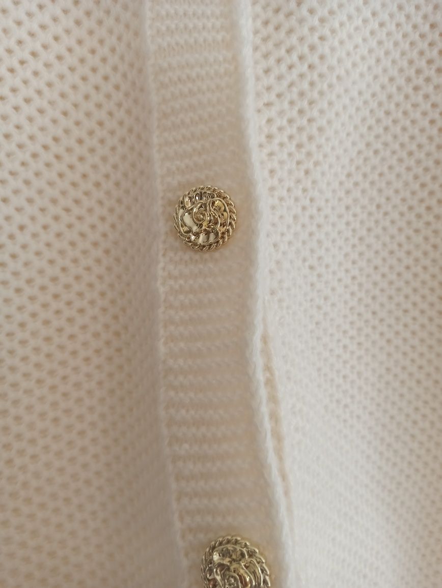 Tweedowy kardigan marynarka żakiet sweter na złote guziki  L/40 XL/42