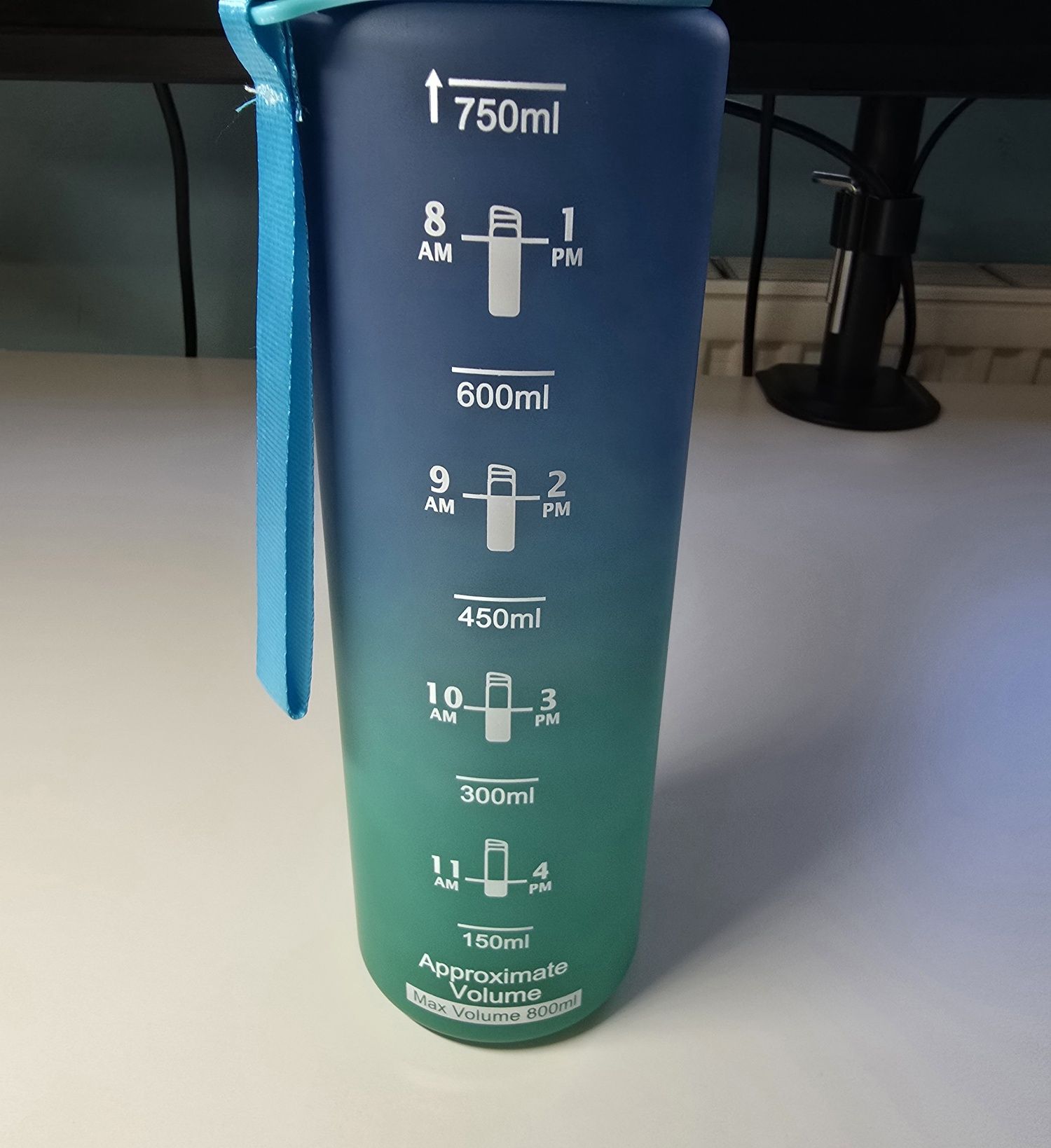 Bidon Fitness Siłownia 750 ml Butelka motywacyjna Niebiesko Zielona