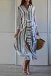 Zara długa lniana sukienka w paski len old money timeless dress 36 S