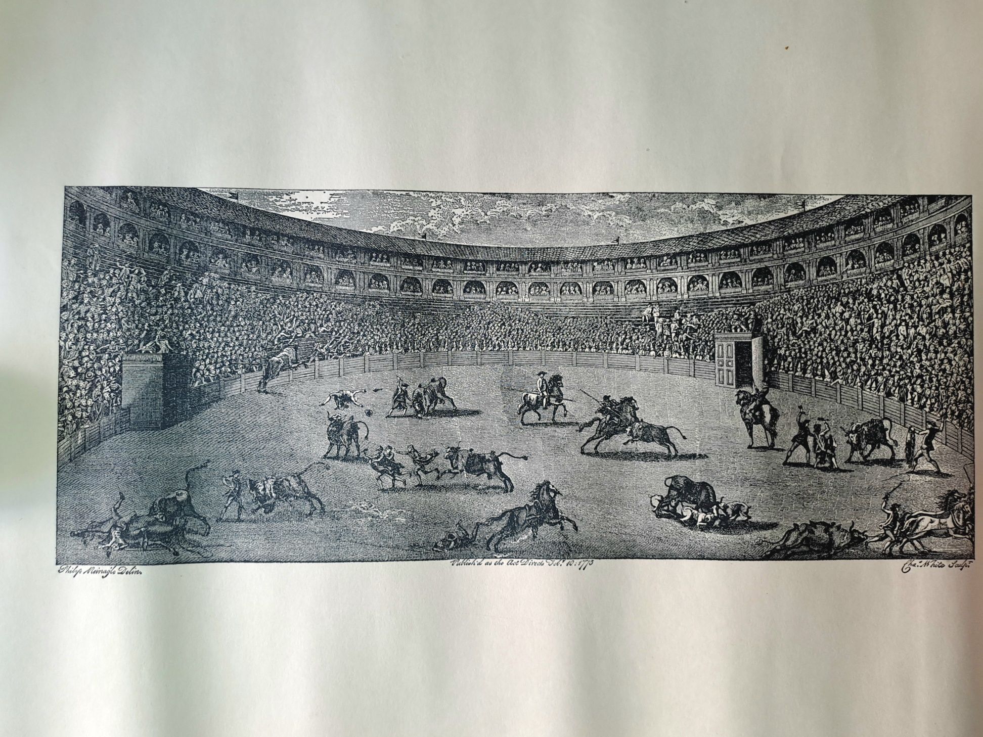 Gravura de Philys Delin, 1775. 'Festa de Toiros em Cádiz.
