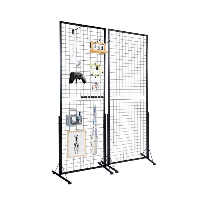 Dwustronny stojący stojak kratowy z haczykami i klipsami ZESTAW 2 SZT.