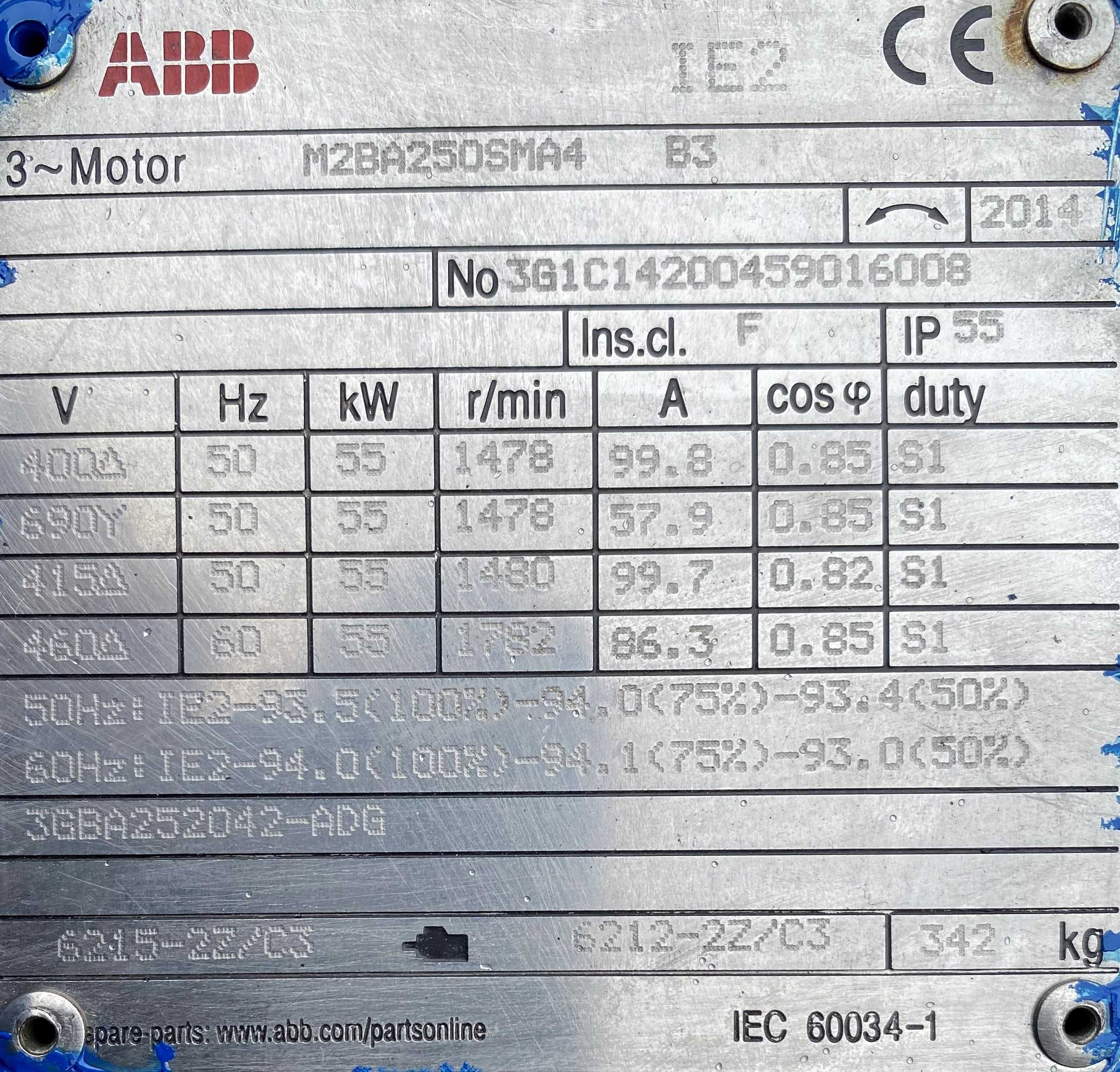 silnik elektryczny 55kW 1480obr. ABB IE2