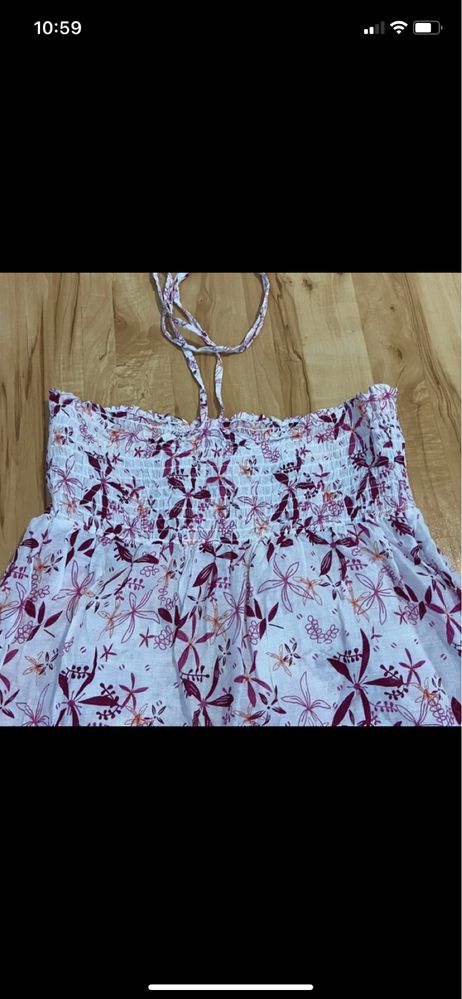L/XL letnia sukienka 100% bawełna biala różowe kwiaty wiązana na szyi