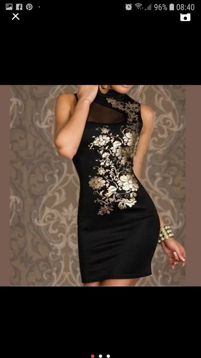 Piękna sukienka nowa czarna ze złotymi aplikacjami wstawka siateczkowa