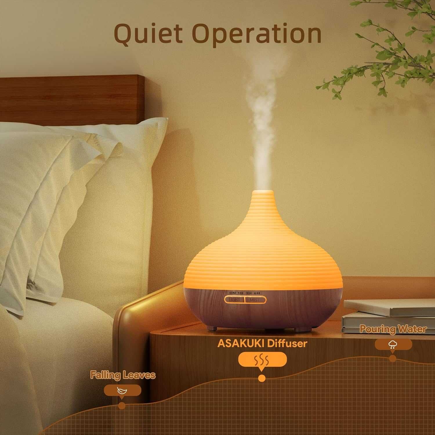 ASAKUKI Dyfuzor zapachowy do olejków zapachowych 300ml nawilżacz  LED