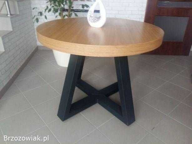 Stół okrągły loftowy dębowy LOFT, krzesła, industrialny noga metalowa.