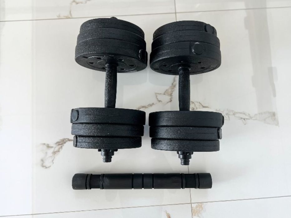 20 KG Zestaw Hantle hantelki z Łącznikiem + Sztanga 2w1 bitumiczne