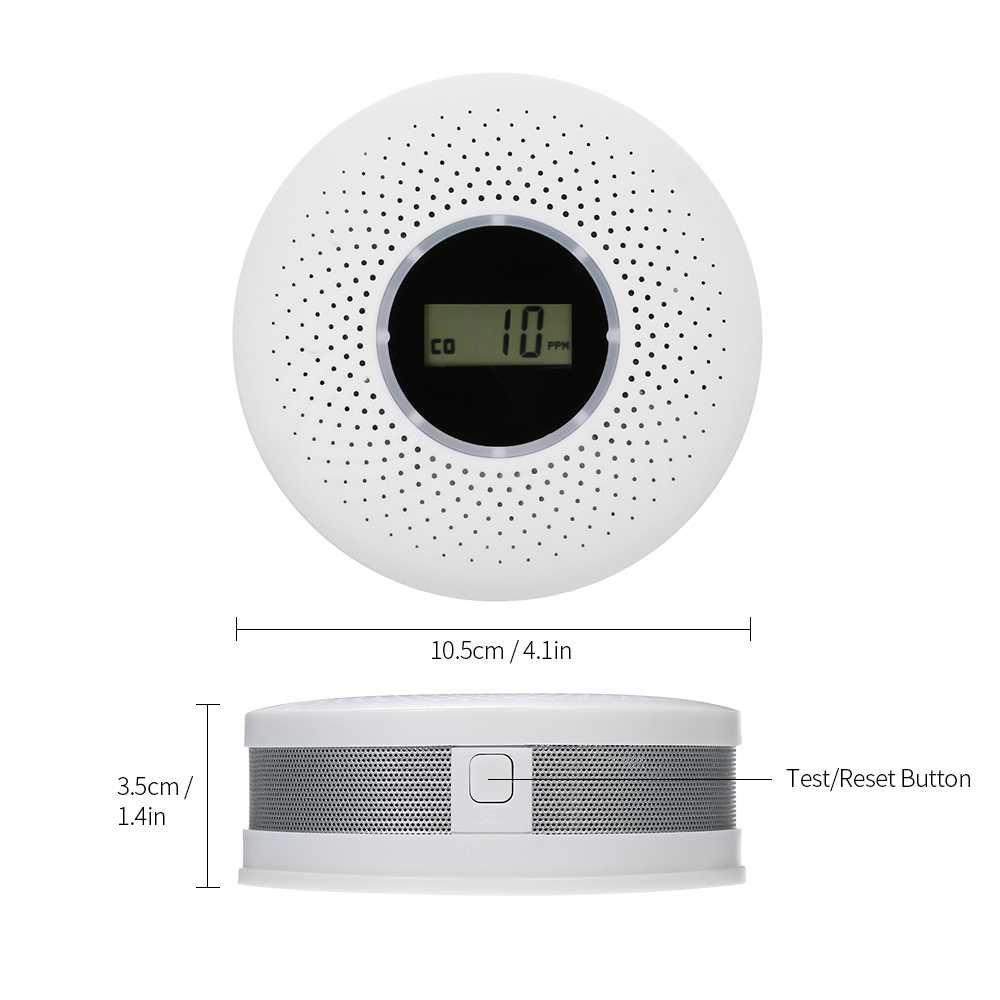 Detector de Fumo e CO2 sem fios, a pilhas