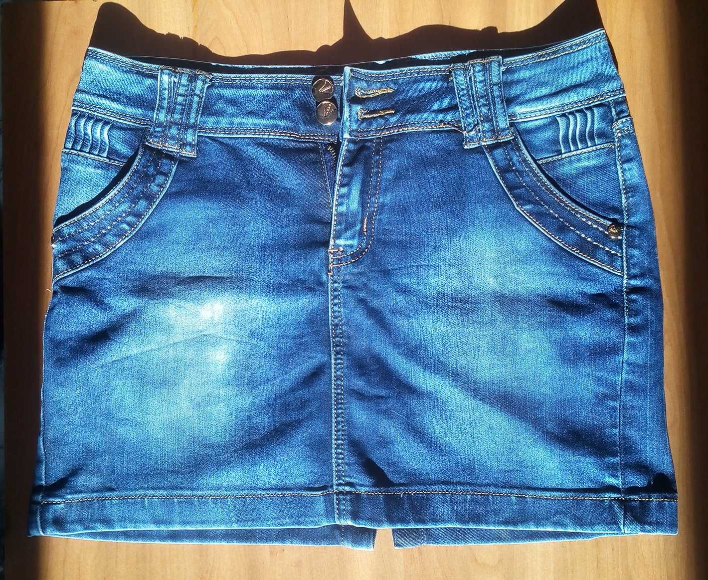 Синяя женская джинсовая короткая мини юбка размер 29