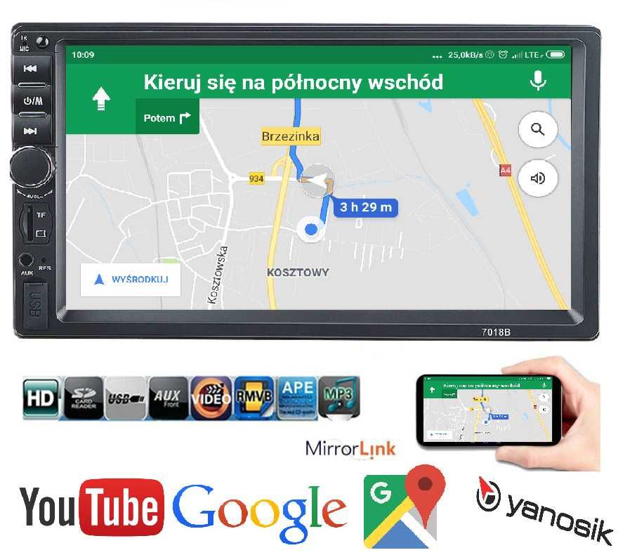 NOWE radio samochodowe 7" USB MIRROR LINK BT pilot na kierownicę