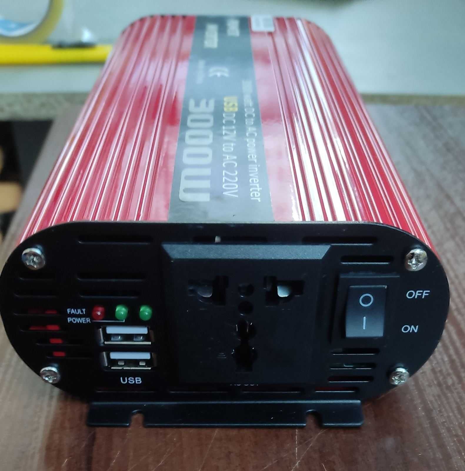 Преобразователь 12v-220v 3000W (рабочая 2500w, пиковая 3000w)