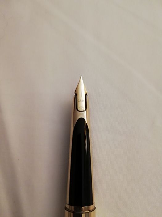 Caneta Waterman Slim, tinta permanente , aparo em ouro.