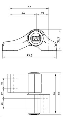 Zawias drzwiowy Wala WX 2-skrz.nawierzchniowy R67 RAL 7038 mat