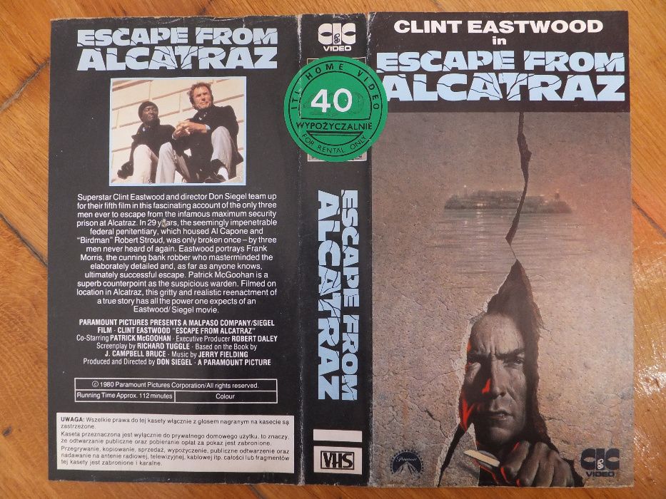 Okładka kasety VHS filmu 'Escape from Alcatraz' Clint Eastwood retro