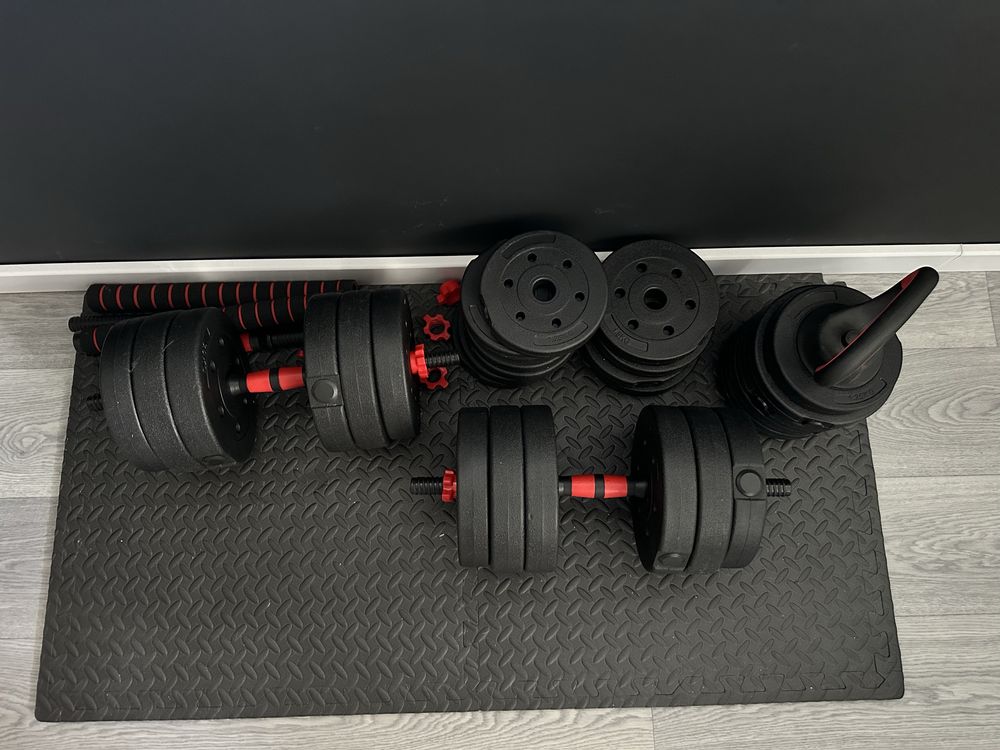 Zestaw ciężarów do ćwiczeń, hantle, sztangla, kettlebell