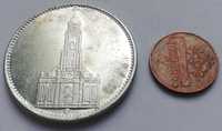 III Rzesza - 5 pięć marek 1935 E - KOŚCIÓŁ moneta + kopiejka
