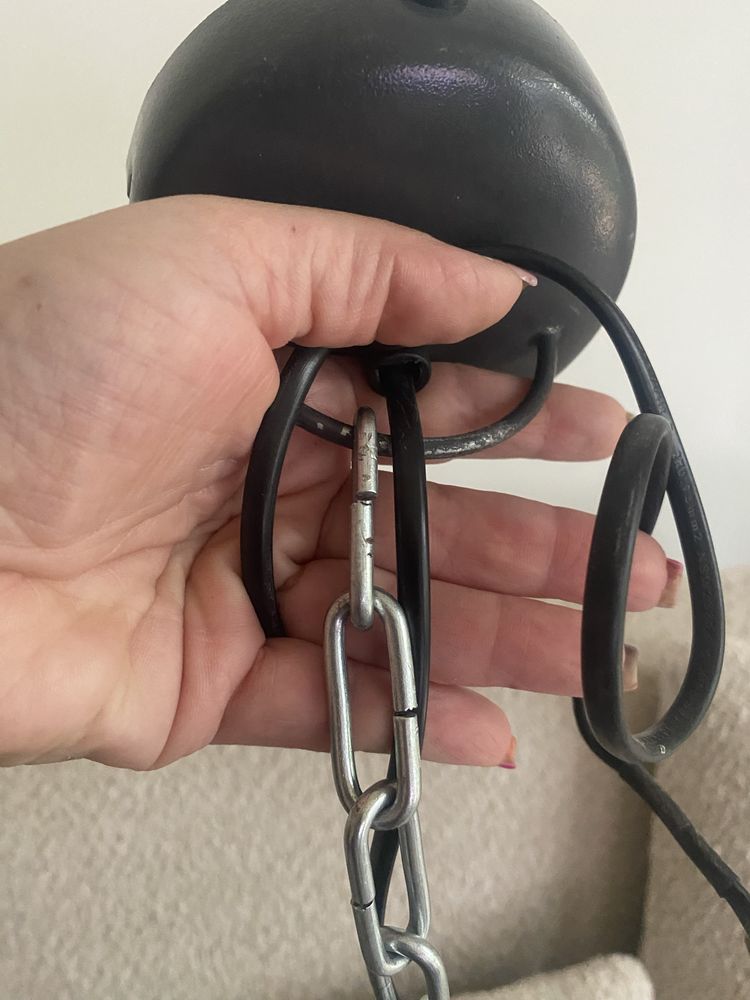 Industrialna lampa wisząca, szare żelazo i drewno, 35 cm, E27