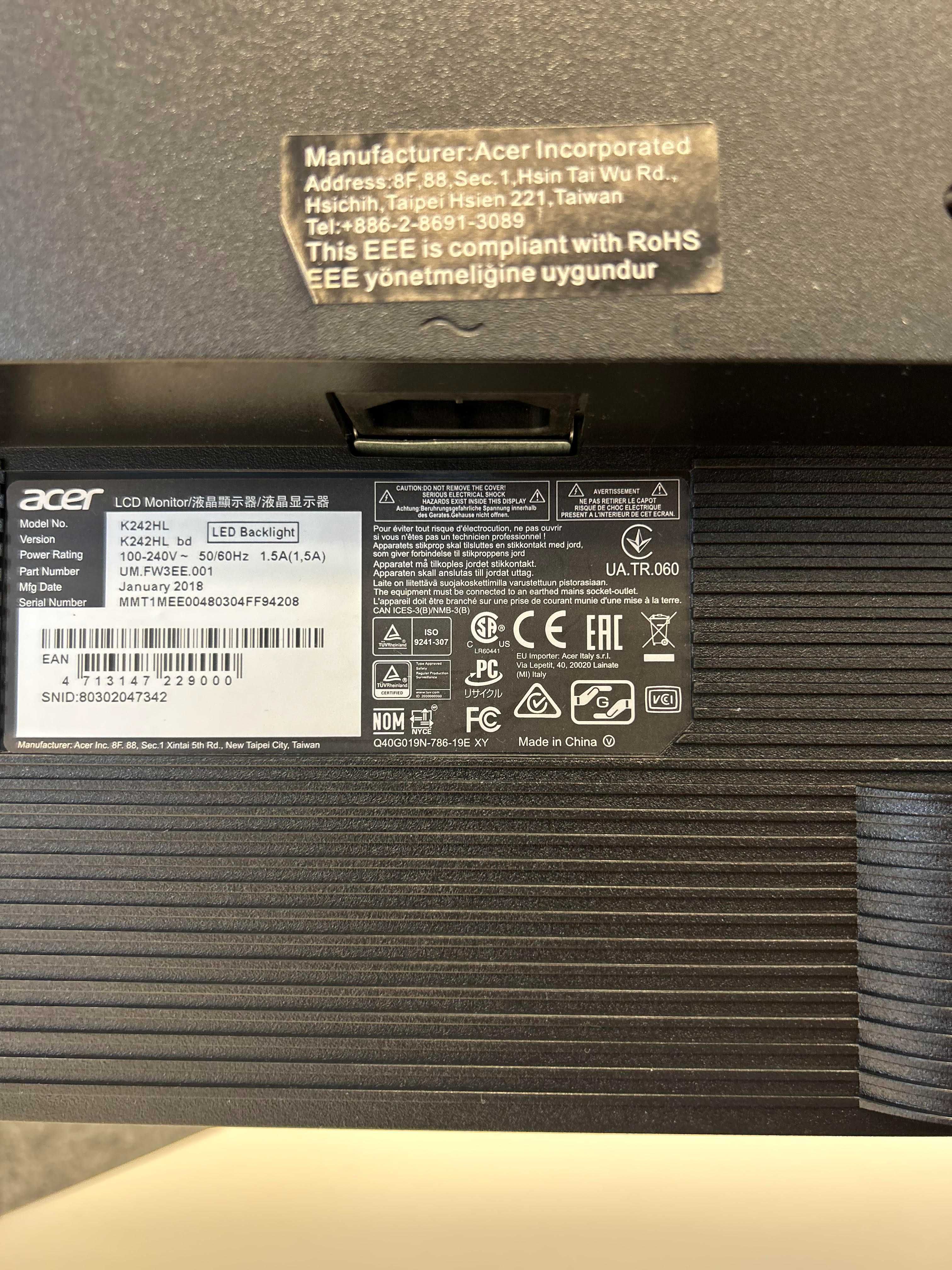 Monitor ACER ekran 24  model K242HL
